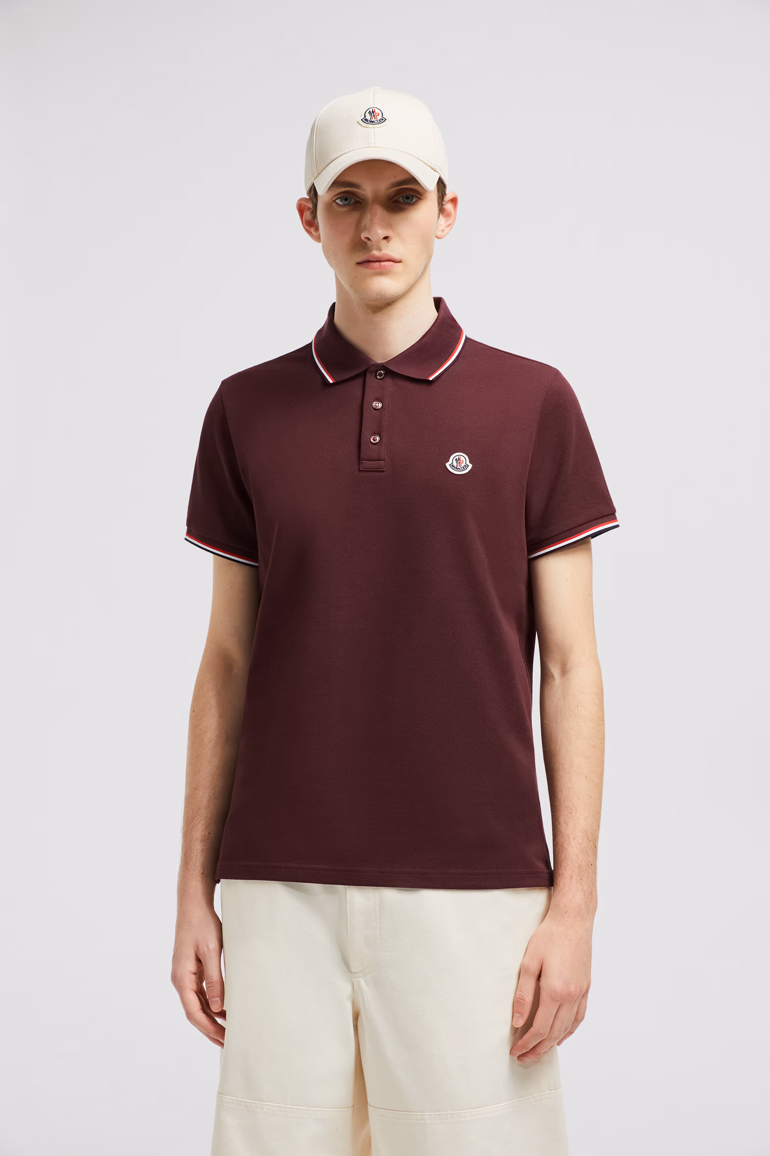 Tricolor-Trimmed Cotton Piquet Polo Shirt Men Red Moncler 0
